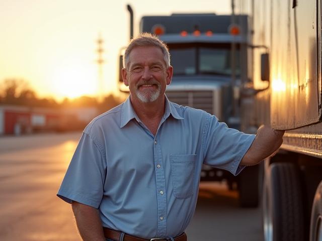 John Mallory standing beside his first truck in Fort Wayne, Indiana