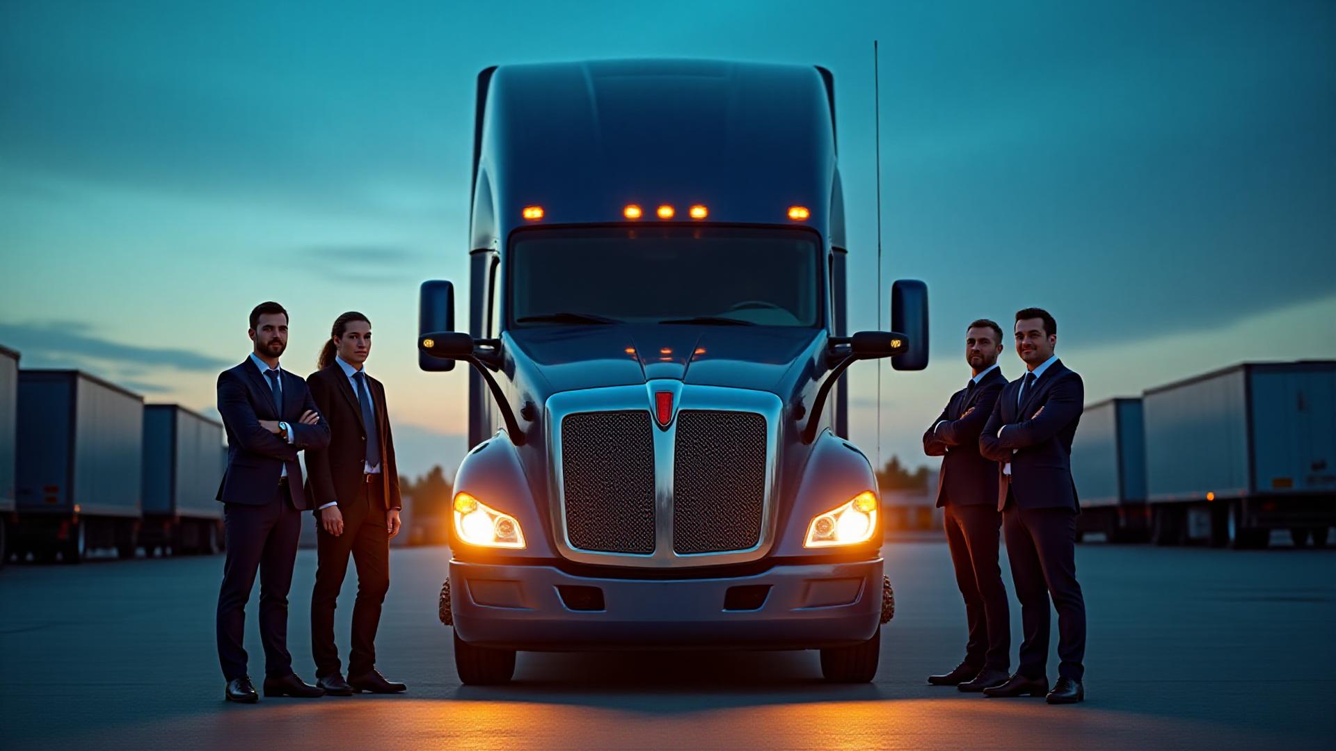 The Mallory Trucking operations team in Fort Wayne standing confidently in front of a heavy-duty transport vehicle