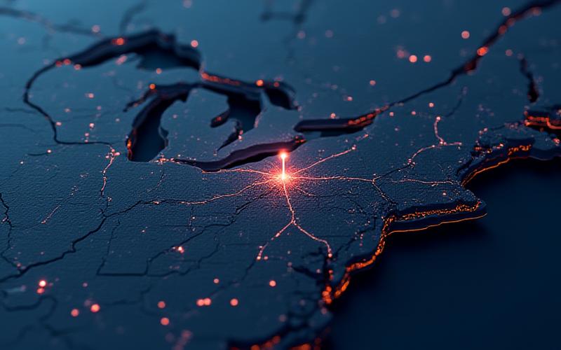 Strategic Midwest logistics hub map centered in Fort Wayne, IN